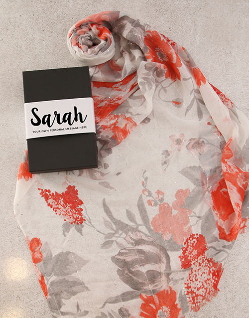 mothers-day Personalised Red Floral Scarf in Box