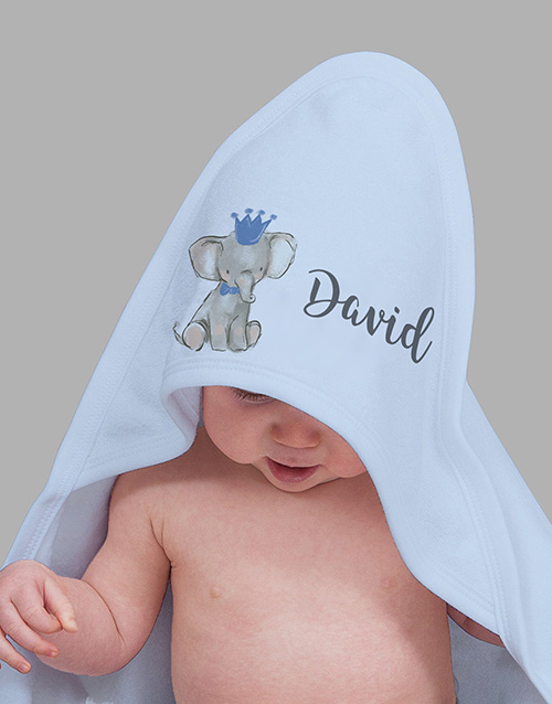 baby Personalised Blue Elephant Hooded Baby Towel