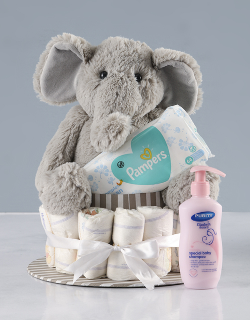 baby New Baby Bath Time and Elephant Nappy Cake