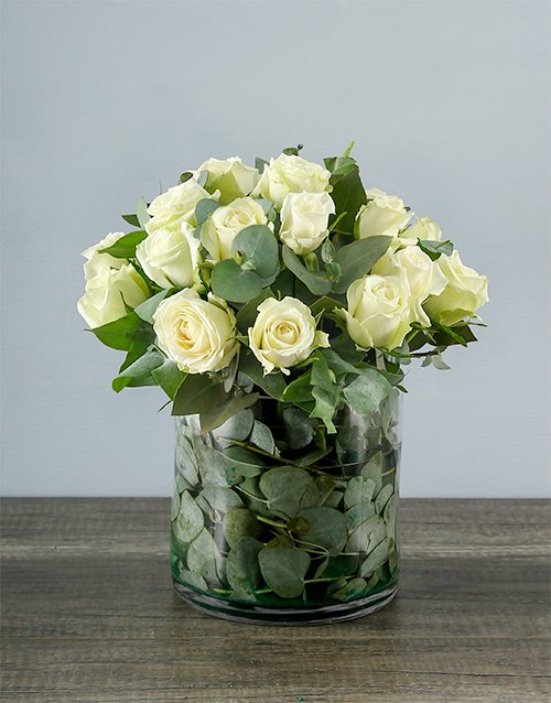 roses White Roses in a Round Vase