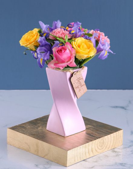 Pastel Blooms in Pink Twisty Vase
