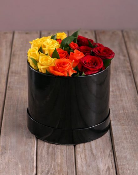 Sunrise Roses in Hat Box