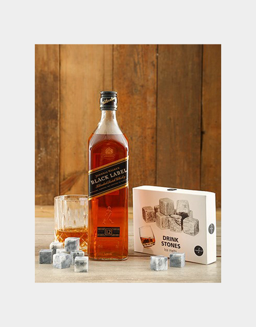 fine-alcohol Johnnie Walker Black and Whiskey Stones