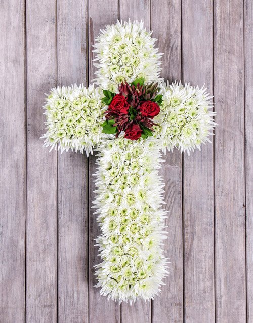 flowers White and Red Funeral Cross