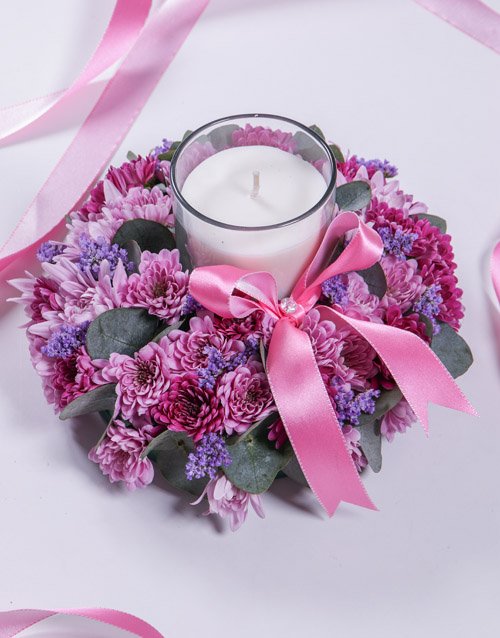 flowers Pink and Purple Spray Sympathy Candle