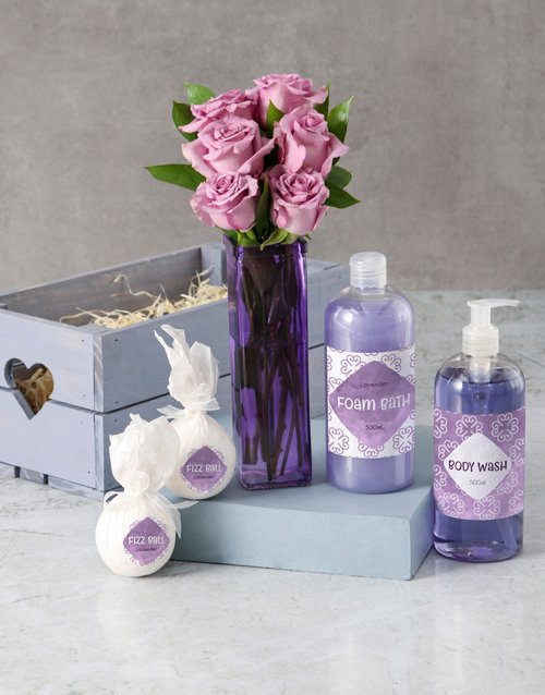 Pretty Purple Rose and Luxury Bath Gift