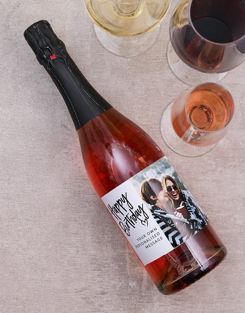 Blush Birthday Photo Personalised Wine