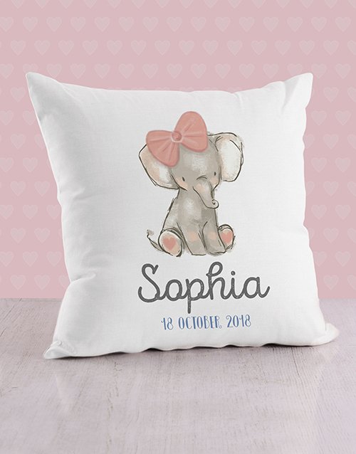 Pink Elephant Baby Personalised Scatter Cushion