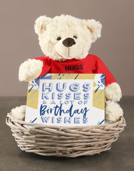 birthday Hugs Teddy with Nougat and Basket